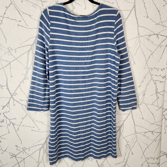 Fleur Bleue Blue Stripe Modal Stretch Round Neck Midi Shift Dress - Picture 2 of 4